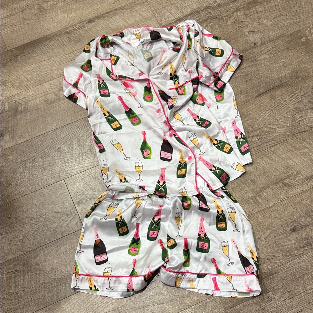 Champagne Print Satin Pajama Set